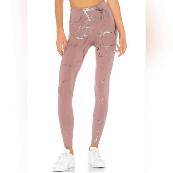 Beyond Yoga Pants - BEYOND YOGA Lost Your Marbles Legging in Mauve Pink & Silver Marble Medium EUC